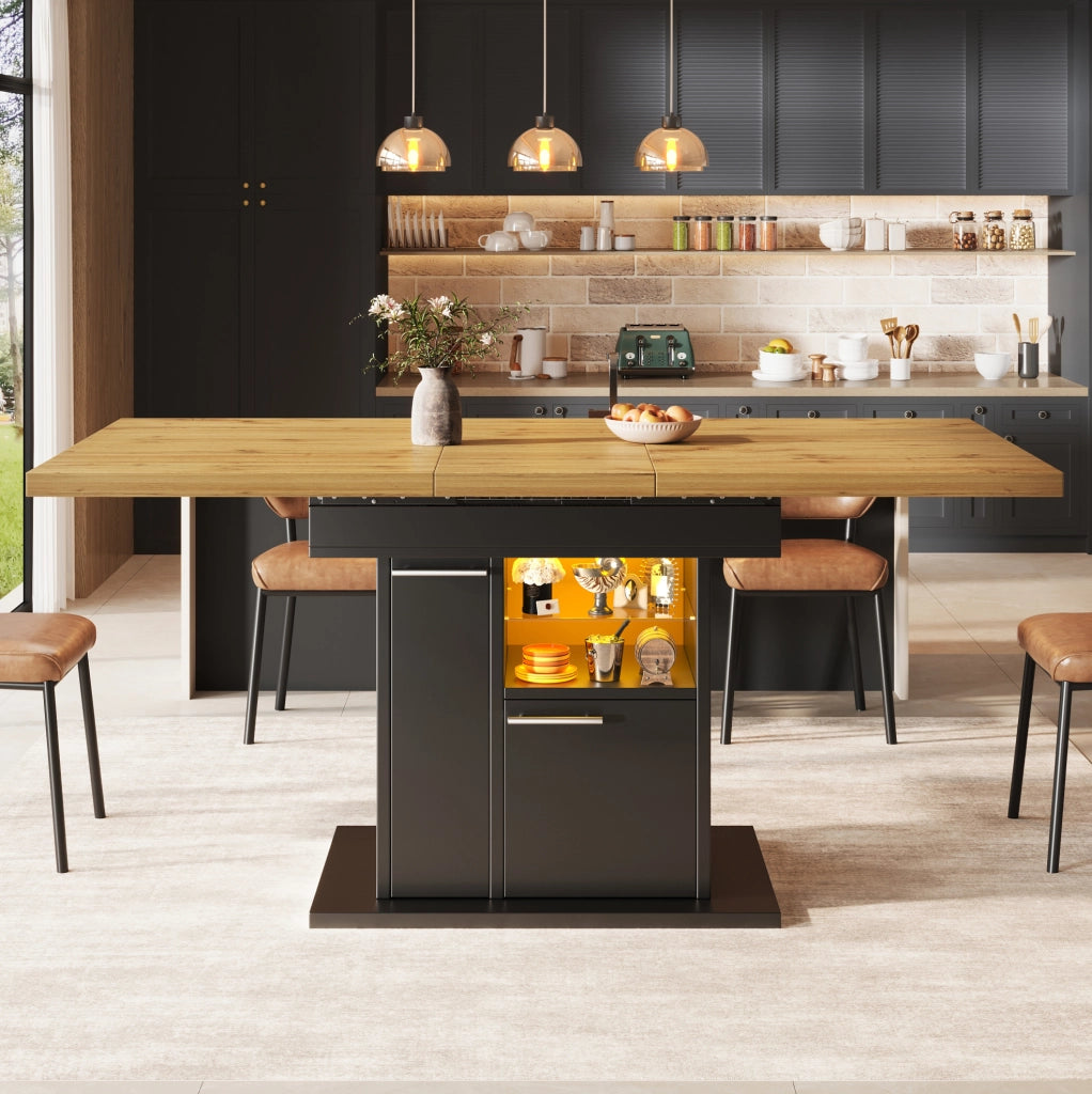 Tavolo da pranzo allungabile nero con LED e vani