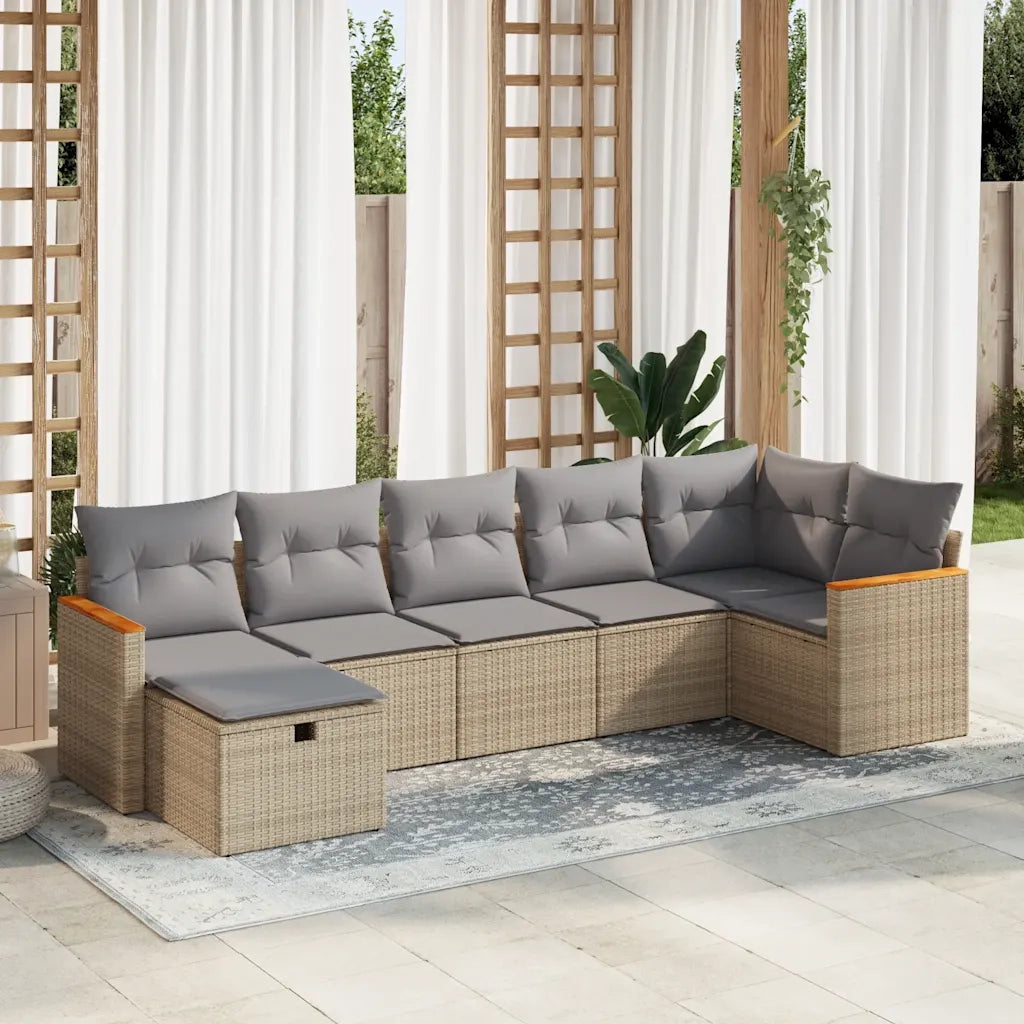 Set Divani da Giardino 7 pz con Cuscini Beige in Polyrattan 3325930