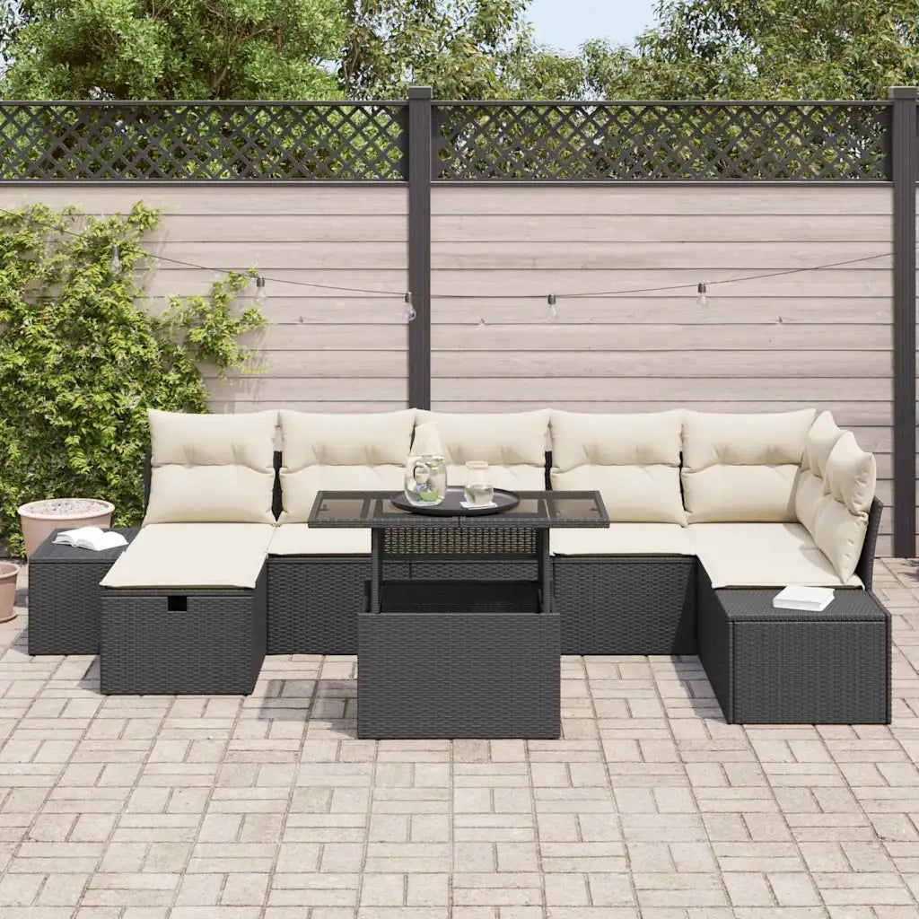 Set Divano da Giardino 8 pcs Nero polyrattan