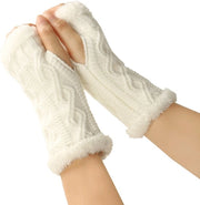 Manopole senza dita per donne, invernali, morbide, polsi, braccia calde, manopole con buchi per l'indice (bianche)