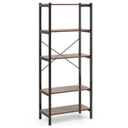 Libreria a 5 ripiani 66 x 34 x 161 cm ampio spazio di archiviazione sicurezza rinforzata design rustico in legno e metallo nero 20_0010731