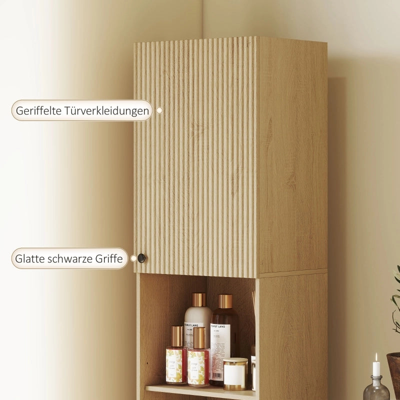 Mobile bagno alto in legno colore quercia, 6 ripiani, 2 ante e 2 scaffali aperti