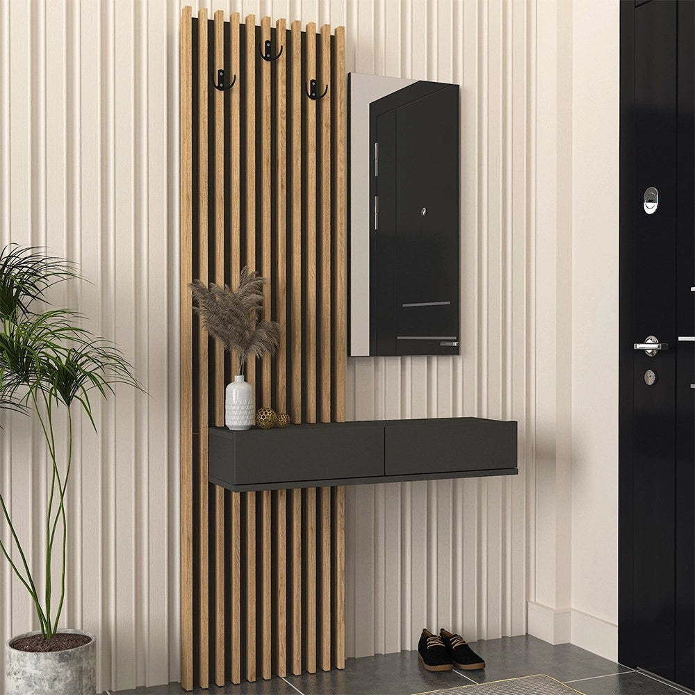 Mobile Ingresso Elois Antracite e Rovere con Specchio e Appendiabiti