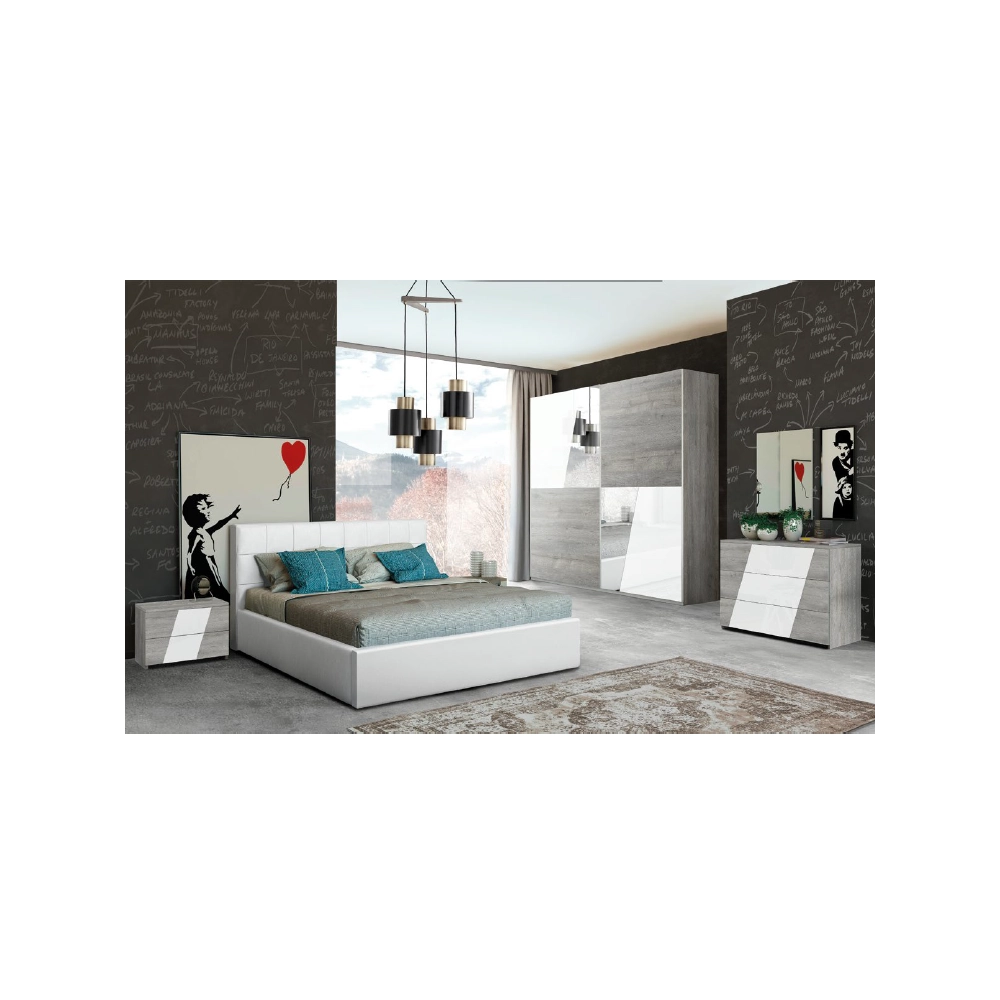 Camera da letto grigio e bianco laccato lucido Mania