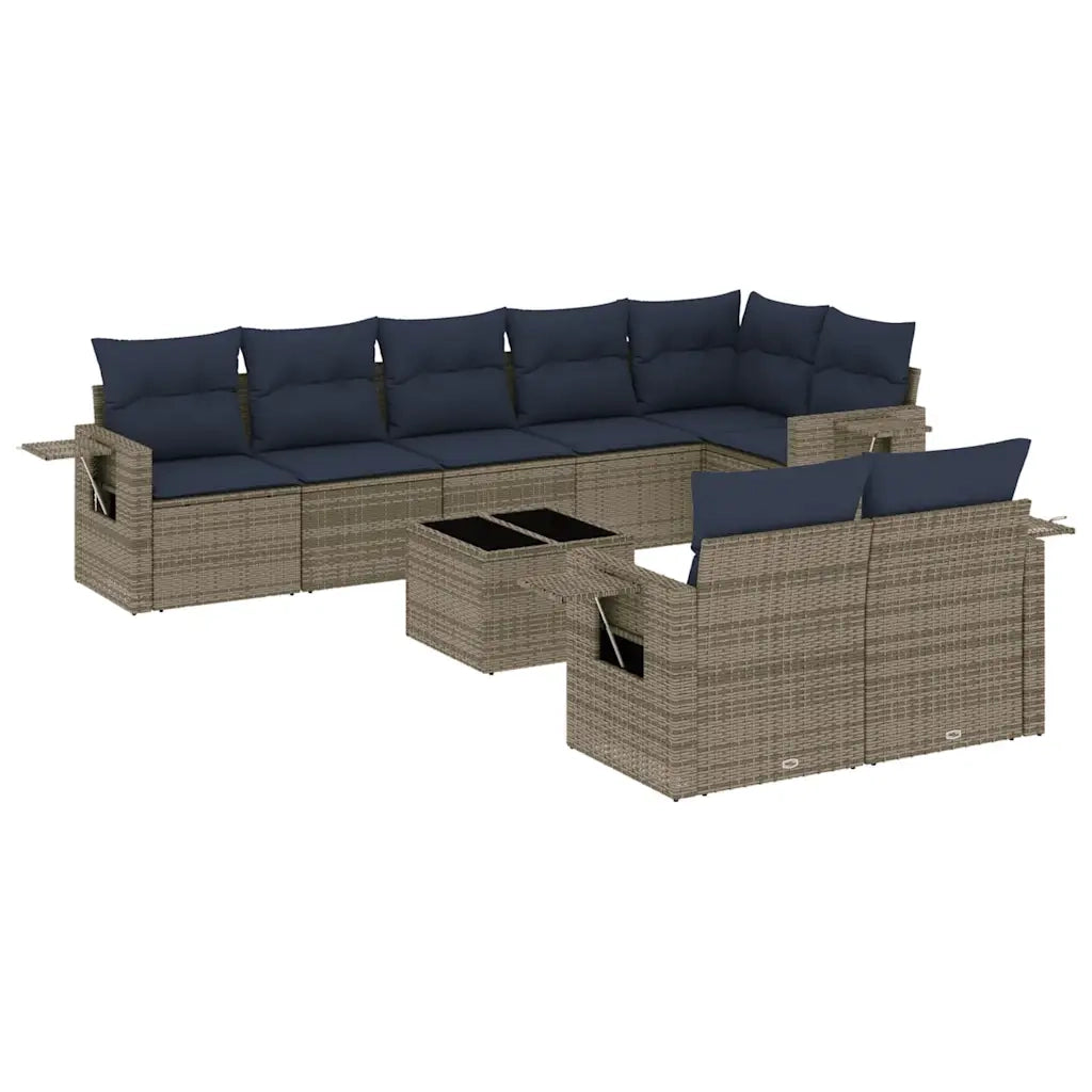 Set Divani da Giardino 9 pz con Cuscini Grigio in Polyrattan 3220430