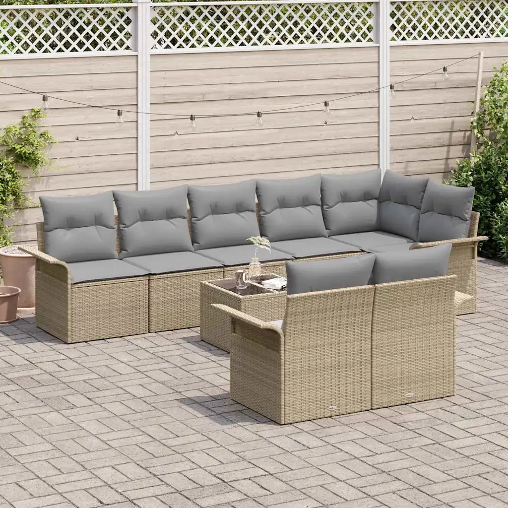 Set Divano da Giardino con cuscino 9 pcs Beige Poly Rattan