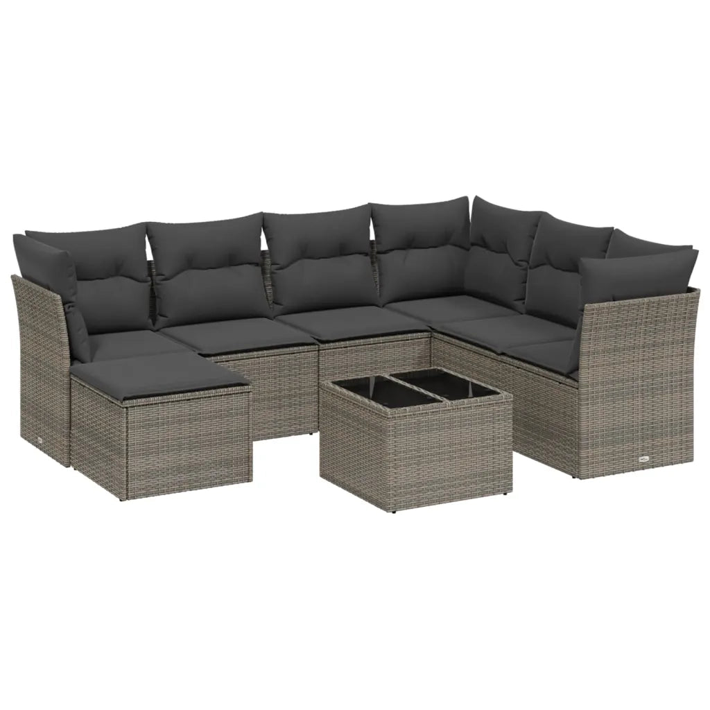 Set Divano da Giardino 8 pz con Cuscini Grigio in Polyrattan