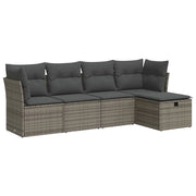 Set Divano da Giardino 5 pz | Set Salotto da Giardino con Cuscini Grigio in Polyrattan