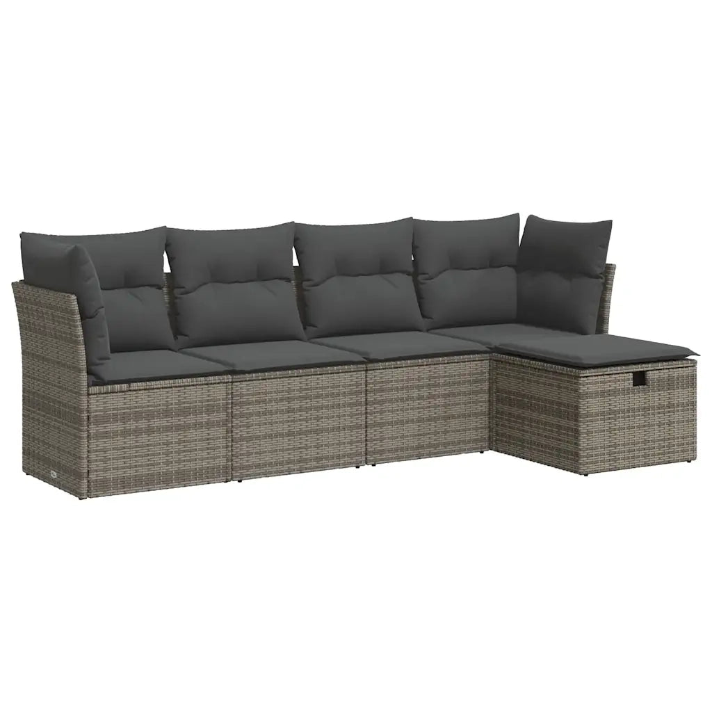 Set Divano da Giardino 5 pz | Set Salotto da Giardino con Cuscini Grigio in Polyrattan