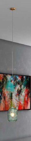 SOSPENSIONE OTTONE SAT. 1 LUCE VETRO VERDE 1181OS-S1-VE