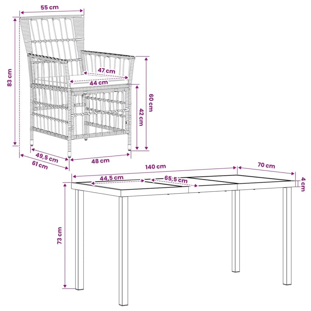 Set da pranzo per esterni 5 pz Grigio polyrattan 3448927