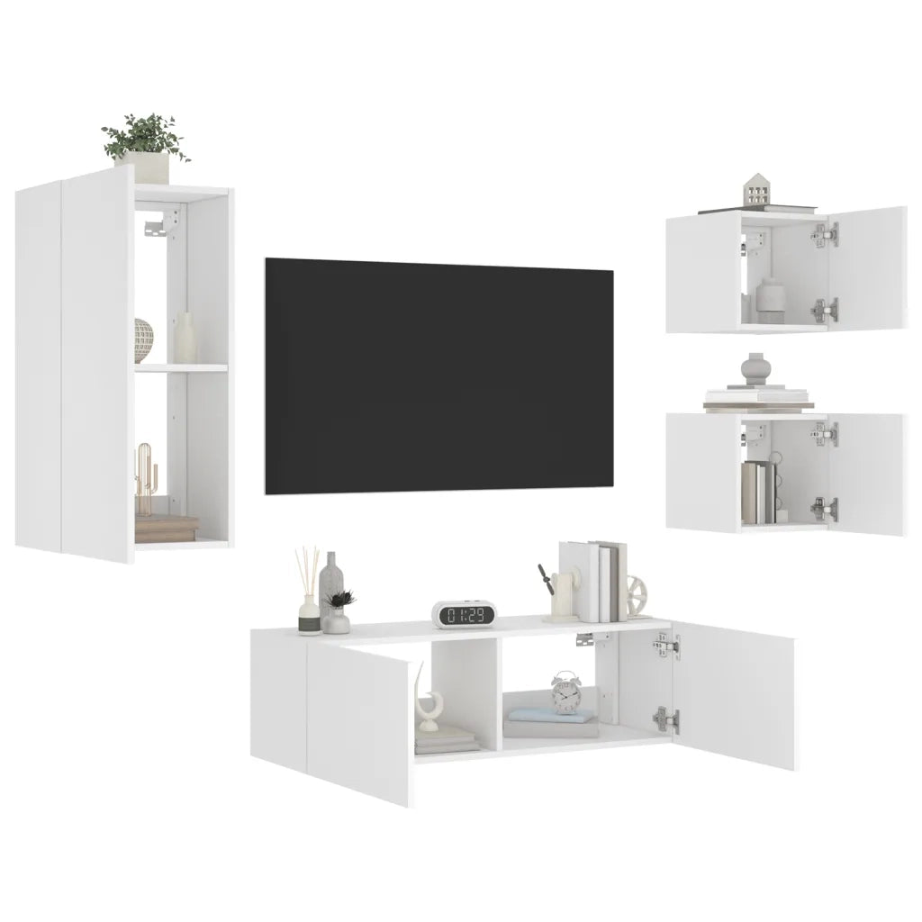 Mobili TV a Muro 4pz con Luci LED Bianchi 3216881
