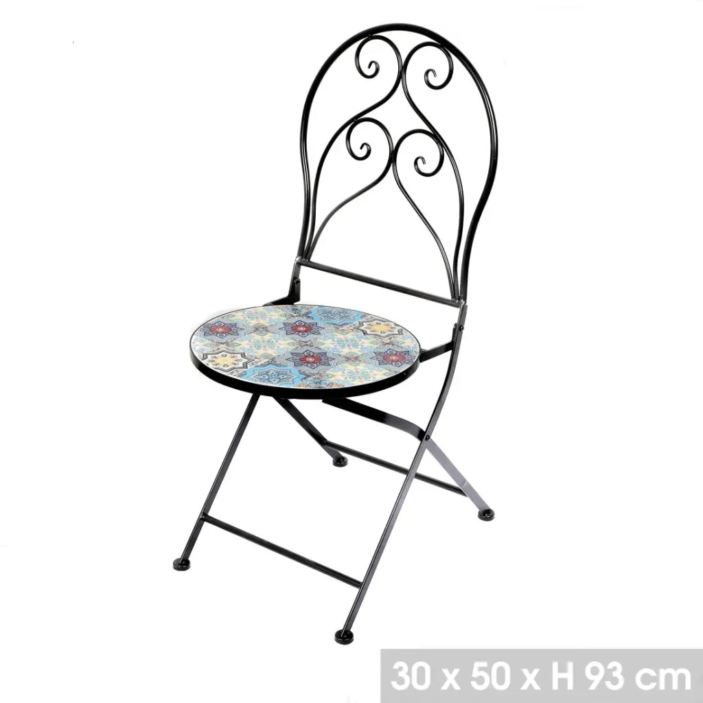 Set di 2 sedie da giardino pieghevoli bistrot collezione PORTO – Mosaico decorativo – Metallo nero – 30x50x93 cm