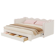 Letto daybed estraibile 90x200 cm con rete; 2 cassetti e porte USB; boucl茅 beige