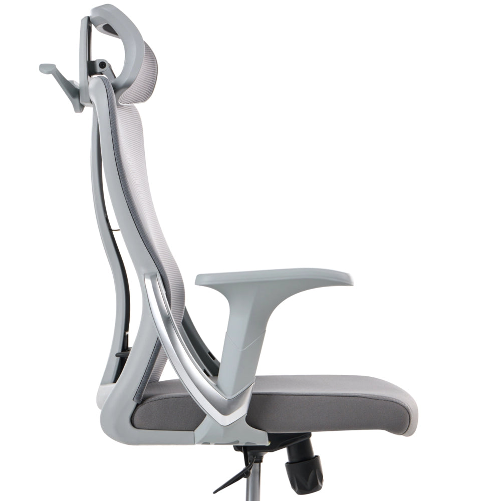 Sedia da ufficio in rete grigio rotelle in plastica girevole schienale reclinabile regolazione in altezza poggiatesta regolabile moderna