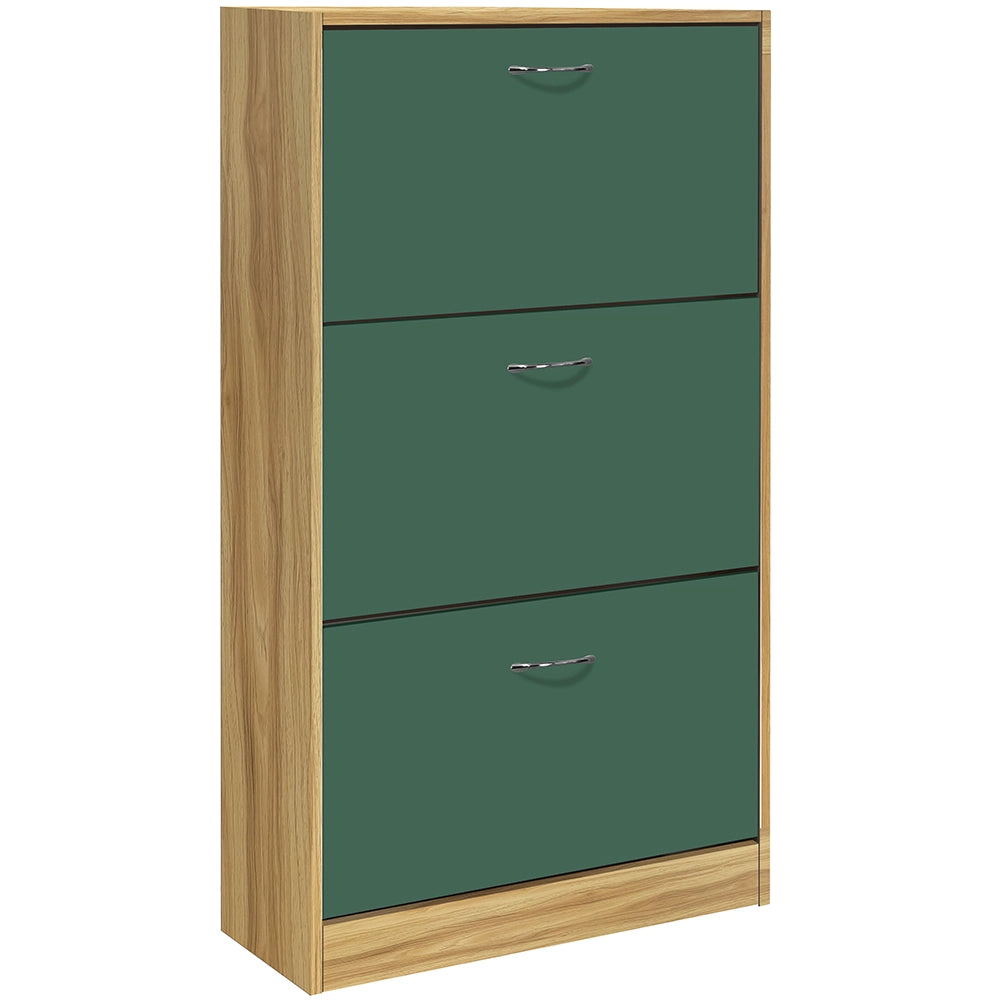 Scarpiera 3 Ante Ripiani Doppia Profondità con Maniglia Verde Quercia 63x24x115cm