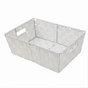 Trade Shop - Porta Oggetti Cesto In Tessuto Intrecciato 38x26x13 Cm Con Maniglie Bianco 79031 -