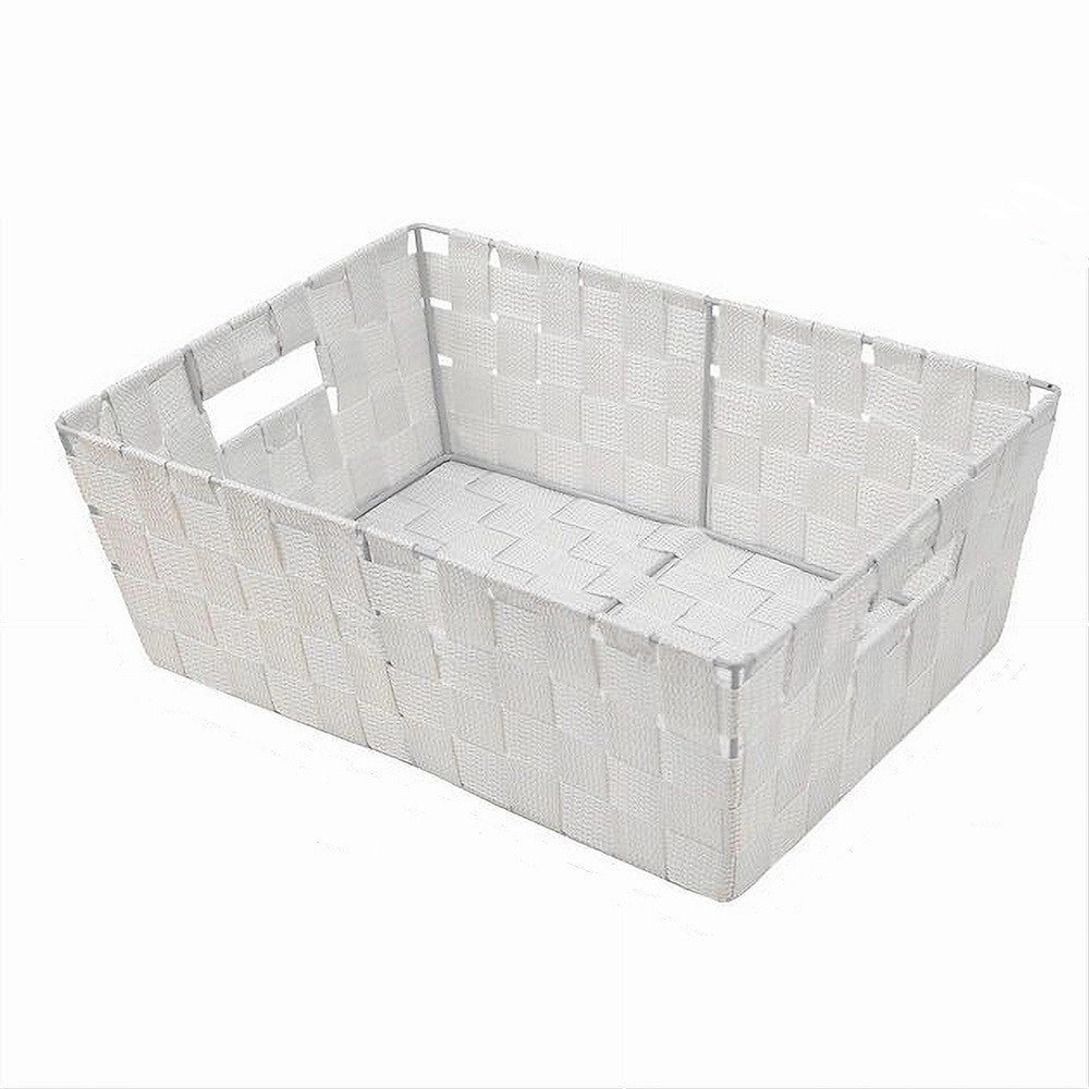 Trade Shop - Porta Oggetti Cesto In Tessuto Intrecciato 38x26x13 Cm Con Maniglie Bianco 79031 -
