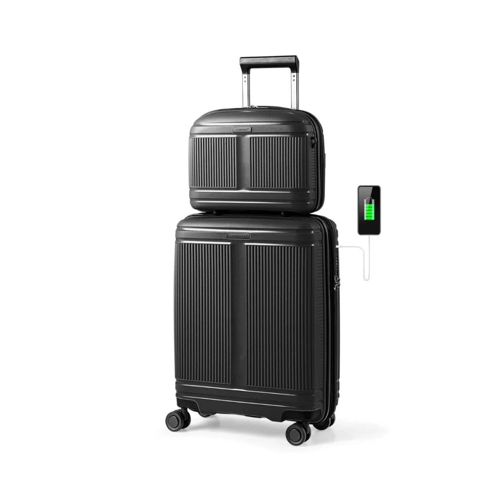 Set di 2 bagagli a mano 50 x 22,5 x 54,5 cm con porta USB e moderno e pratico lucchetto TSA in PP nero 20_0011831