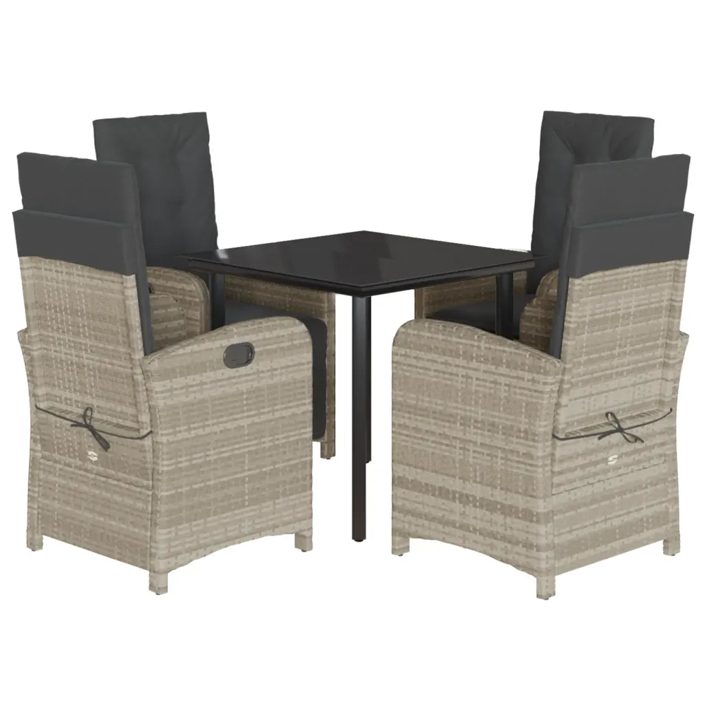 Set Pranzo da Giardino 5pz con Cuscini Grigio Chiaro Polyrattan