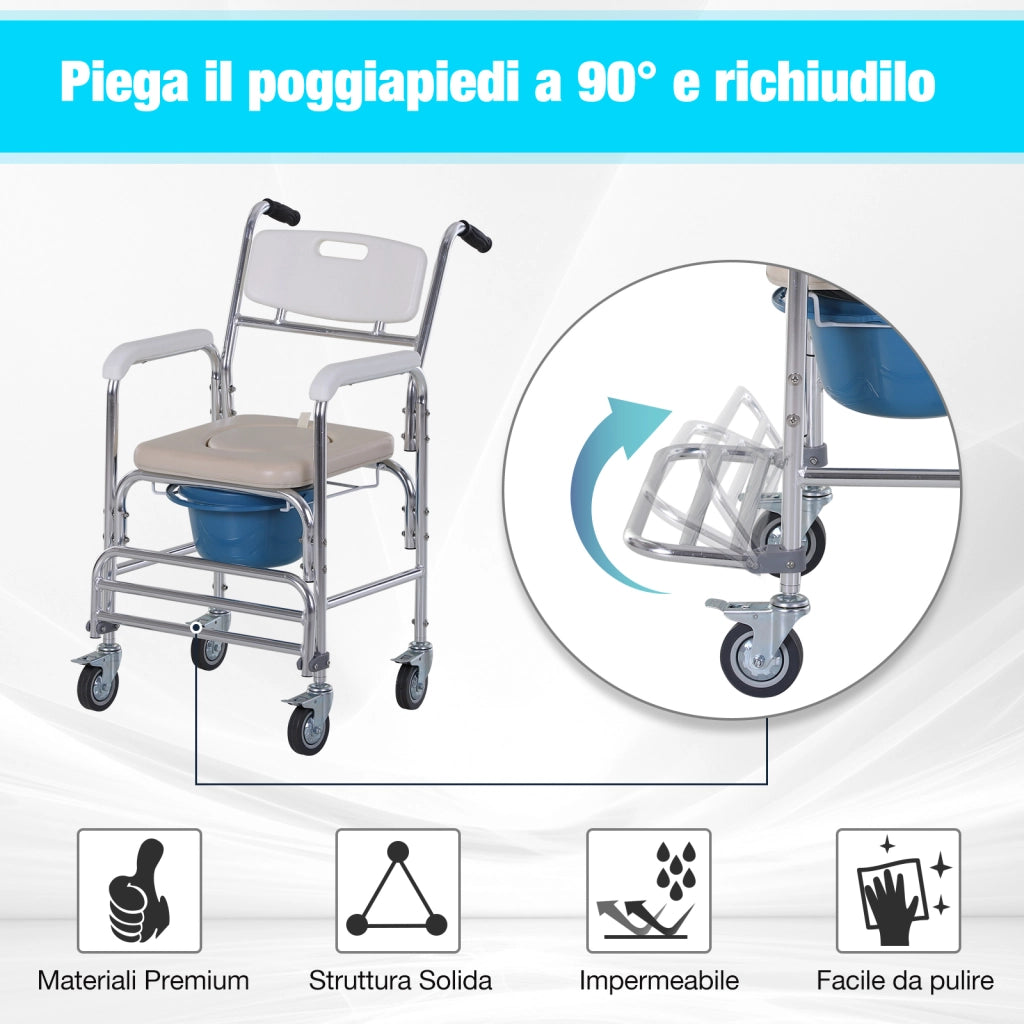 Sedia WC Rotelle Impermeabile in Ecopelle ¨C Zephmum ¨C 84x54x96cm