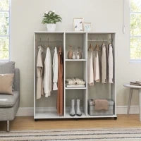 Armadio guardaroba mobile con 6 ruote 120 x 40 x 128 cm in legno bianco