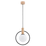 Lampada sospesa nordica legno/nero sfera E14 10W Alfa Labo