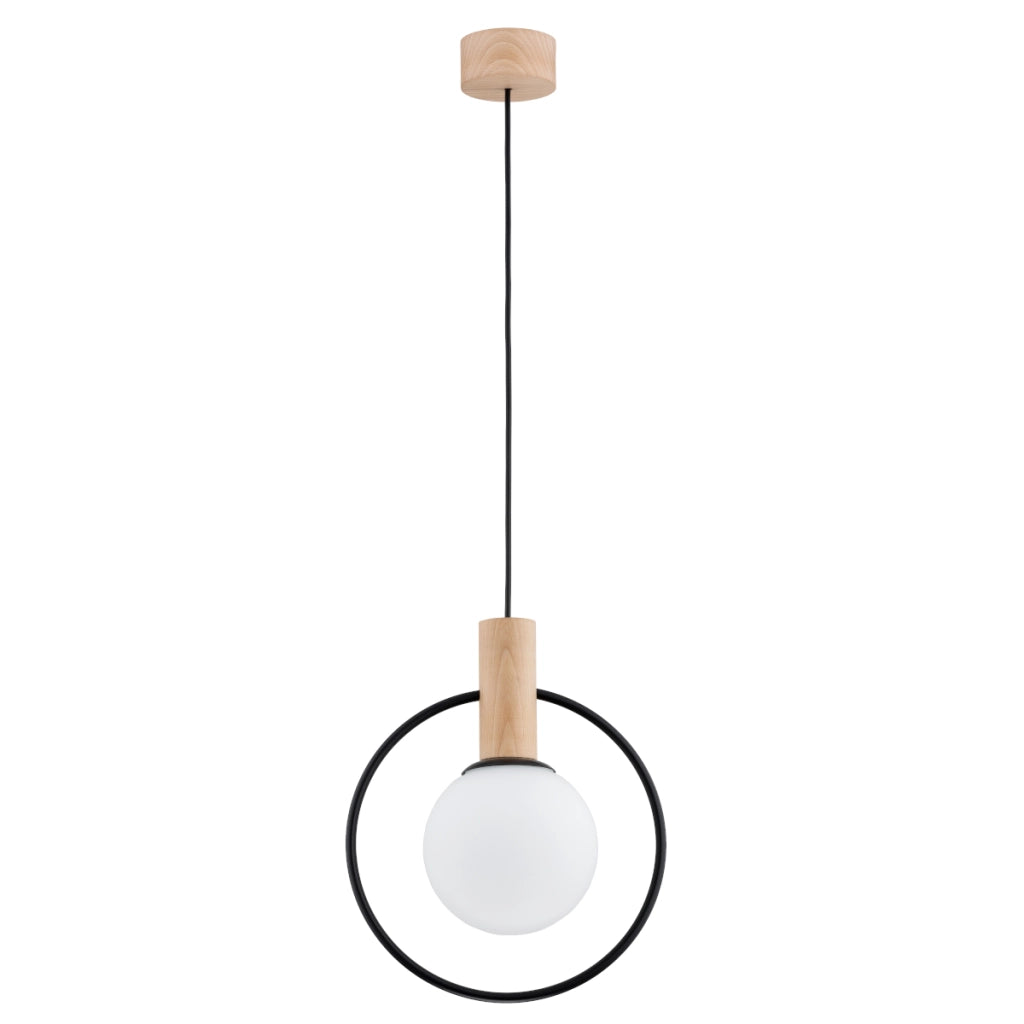 Lampada sospesa nordica legno/nero sfera E14 10W Alfa Labo