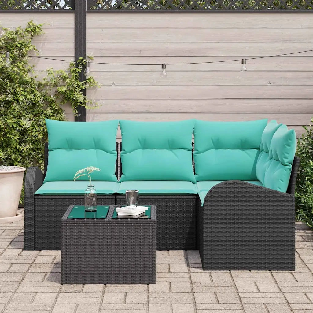 Set Divano da Giardino 5 pcs Nero e Turchese polyrattan 3354705