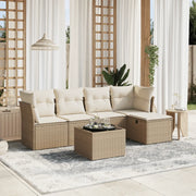 Set Divano da Giardino 6 pz con Cuscini Beige in Polyrattan