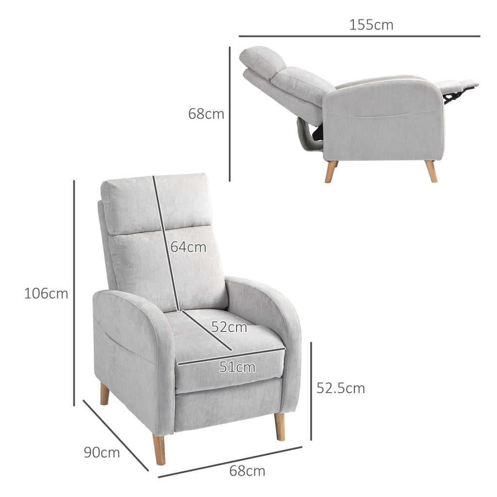 Poltrona Reclinabile Massaggiante con Poggiapiedi ¨C zephmum ¨C Tessuto Grigio Chiaro 68x90x106