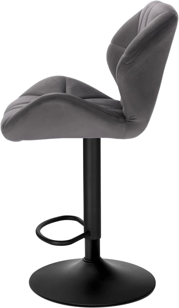 1X Sgabello da Bar con Schienale Sedia Imbottita Regolabile in Altezza Lift Gas Tessuto Velluto Grigio Scuro BH139dgr-1