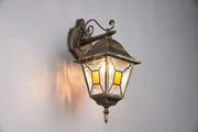IMPERIA APPLIQUE DA ESTERNO DOWN 4 LATI FUSIONE DI ALLUMINIO RUGGINE E VETRO VERNICIATO EFFETTO GHIACCIO ED INSERTO GIALLO H. 45,5CM IP44 1 LUCE ATTACCO E27