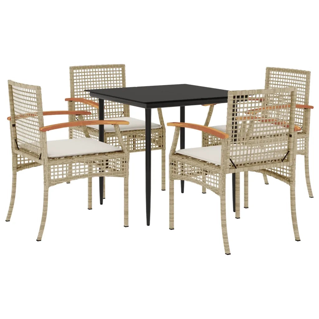 Set da Pranzo da Giardino 5 pz con Cuscini Beige in Polyrattancod mxl 114832