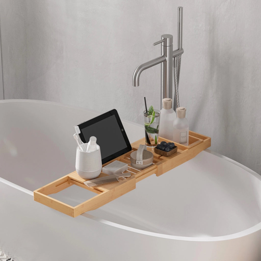 Tavoletta da bagno regolabile in bambu' ¨C Minimal ¨C per libro iPad telefono
