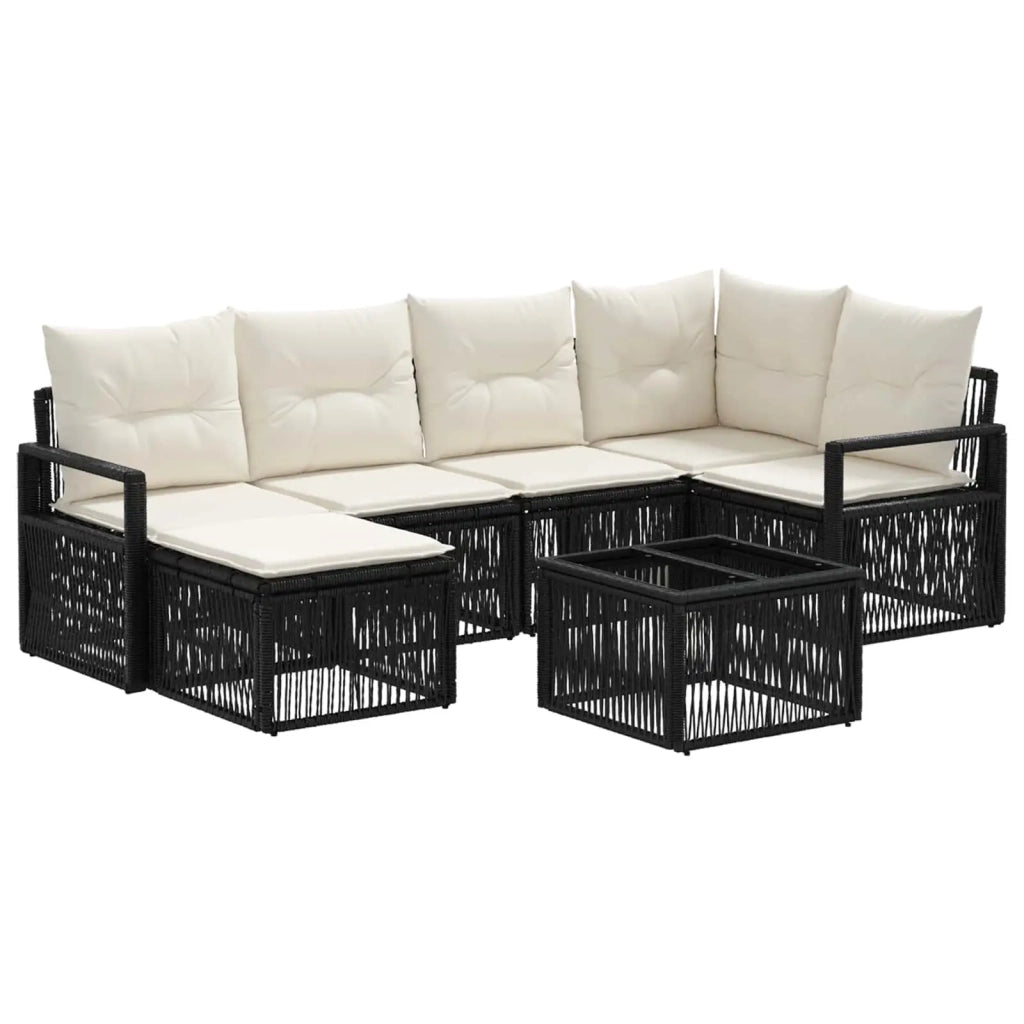 Set Divano da Giardino 7 pcs Nero polyrattan