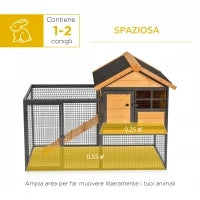 Gabbia per Conigli con Casetta, Rampa e Area Aperta, Conigliera in Legno e Metallo Giallo Chiaro, 122x63x92cm