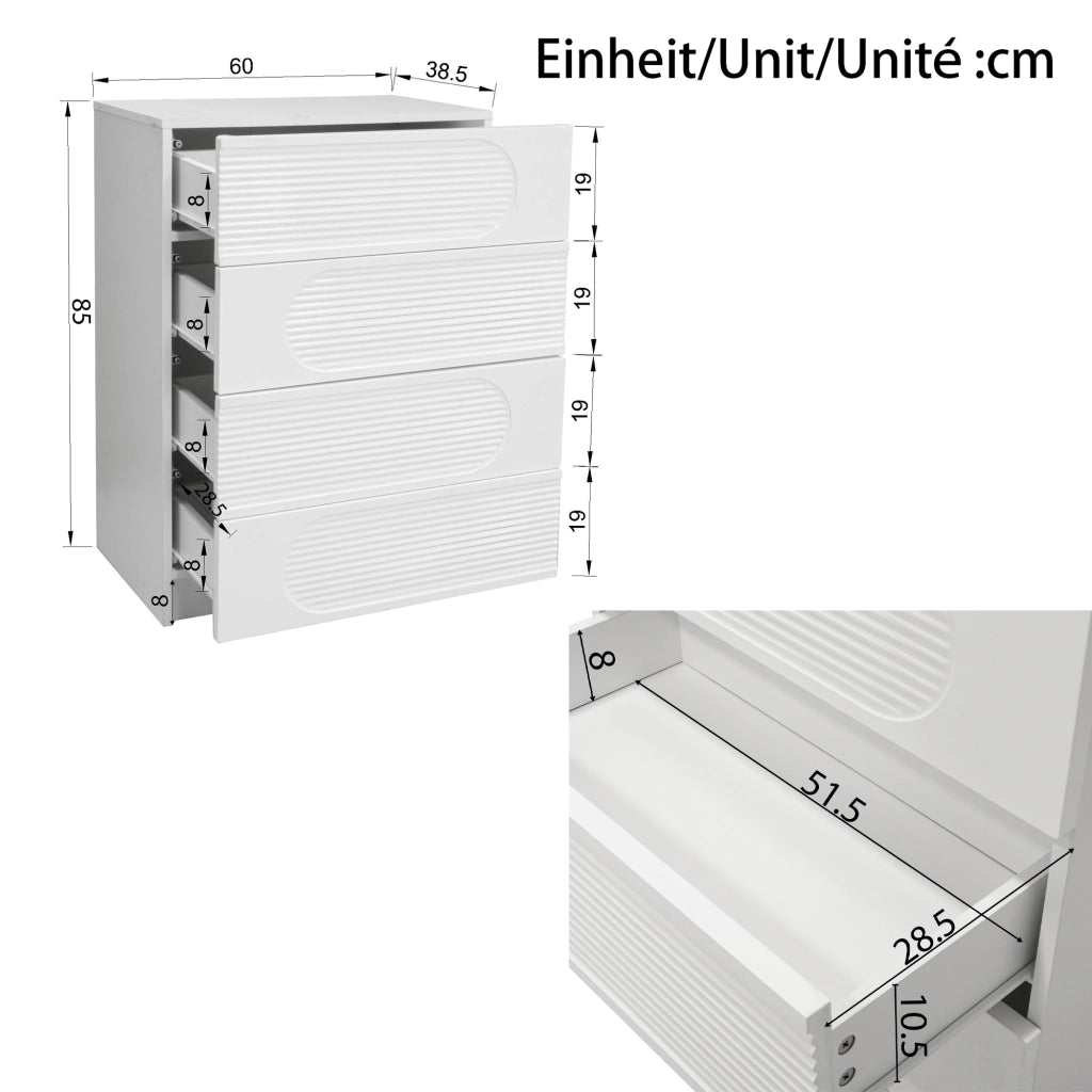 OKWISH Comò Contenitore con 4 Cassetti a Estrazione Totale Frontali Lucidi per Camera Ufficio Soggiorno 60 x 38.5 x 85 cm