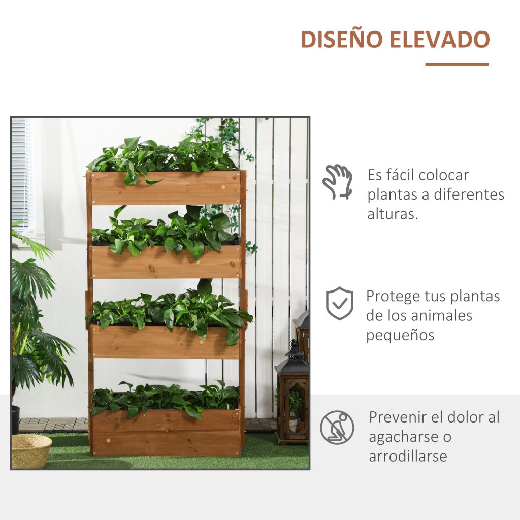 Fioriera Legno 4 Livelli Elevata Esterna con Fori Drenaggio ¨C zephmum ¨C 80x45x142 cm Arancione