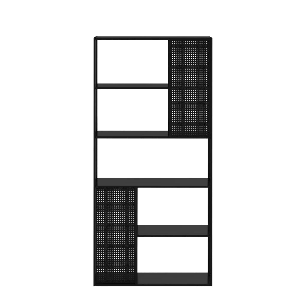 Mobile contenitore indipendente dal design senza tempo Vehmaa per soggiorno o camera da letto con pannelli decorativi in ​​acciaio 188 x 90 x 30 cm nero 03_0011158