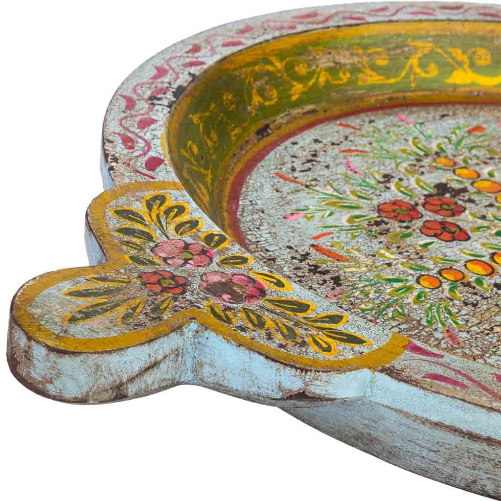 Vassoio in legno dipinto a mano verde 50x39x5h cm