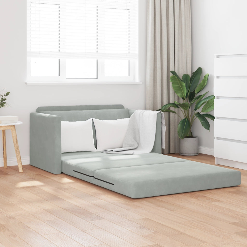 Divano Letto a Terra 2-in-1 Grigio Chiaro 124x204x61 cm Velvet