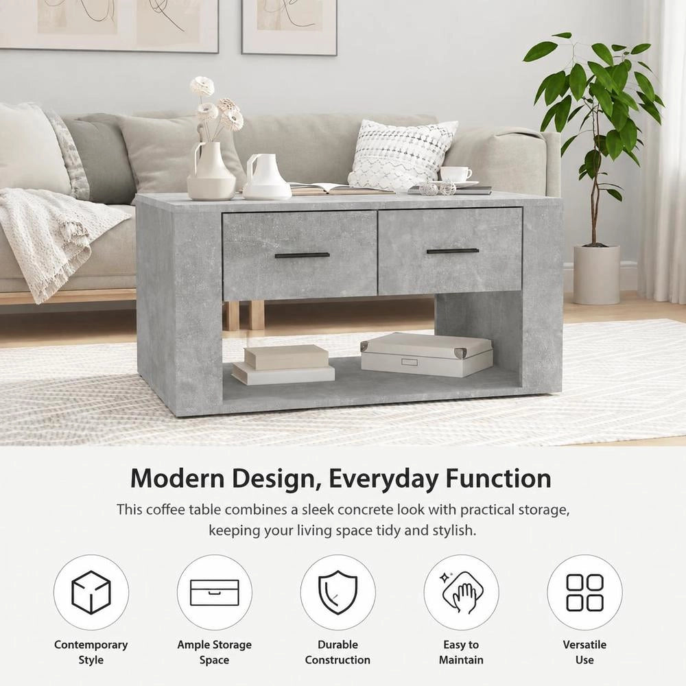 Tavolino da caffè grigio cemento, 80x50x40 cm – effetto industriale, robusto e moderno, regalo originale