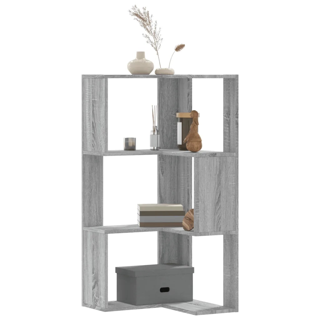 Libreria Angolare 3 Ripiani-Scaffale per Libri-Mobile di Stoccaggio Grigio Sonoma 50x50x102 cm Legno