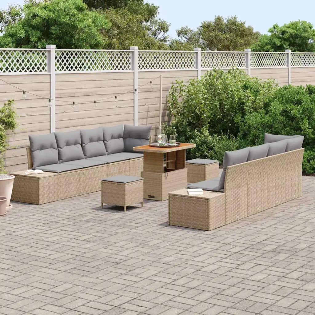 Set Divano da Giardino con cuscino 11 pcs Beige polyrattan 3362762