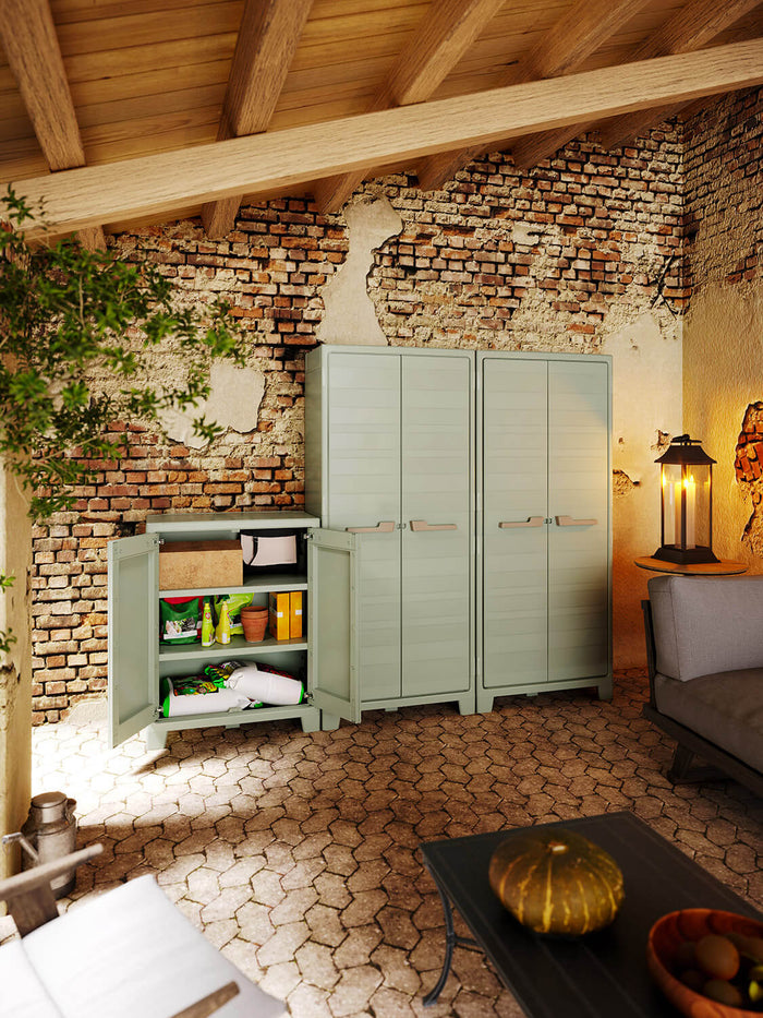 Armadio da Giardino 2 Ripiani 80x44x100 cm Keter Planet Outdoor Basso Grigio e Verde