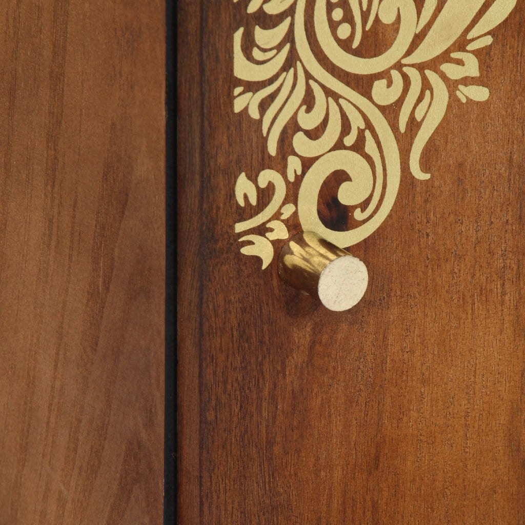 Credenza alta Miele con accenti oro Legno massello di mango