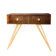 consolle mayfair grande Caramello e oro trasparente in Ferro, ferro e resina per i pomelli 100x35x80h