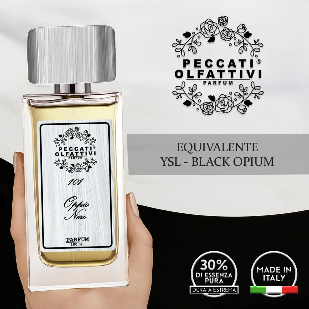 PECCATI OLFATTIVI N.101 Profumo Donna Equivalente Black Opium – Parfum 100 ml, 30% Essenza Pura, Fragranza Femminile Intensa e Persistente, Lunga Durata