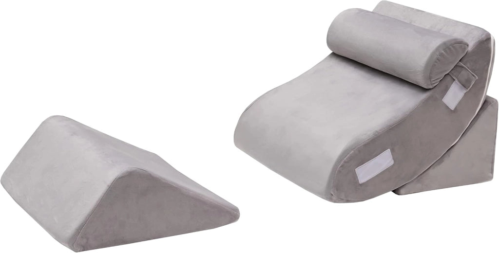 Set di 4 Cuscini a Cuneo per Letto, Cuscini Regolabili in Memory Foam con Fodere Lavabili, Cuscino Multiuso per Dormire da Lettura, Grigio